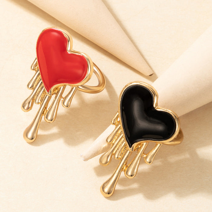 Red Heart Enamel Rings - 2pcs Set