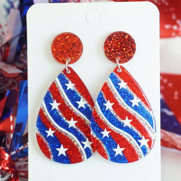 Patriotic Party Earrings with Shiny Glitter Design