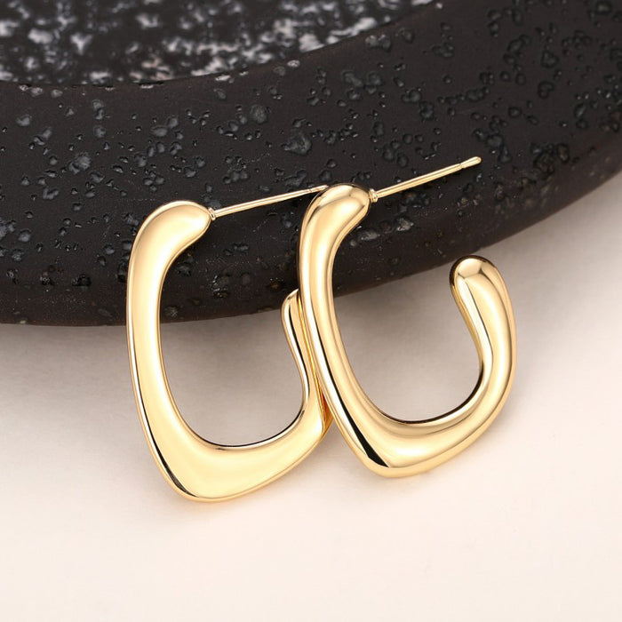 Gold geometric earrings Metallic cool style hoop earrings