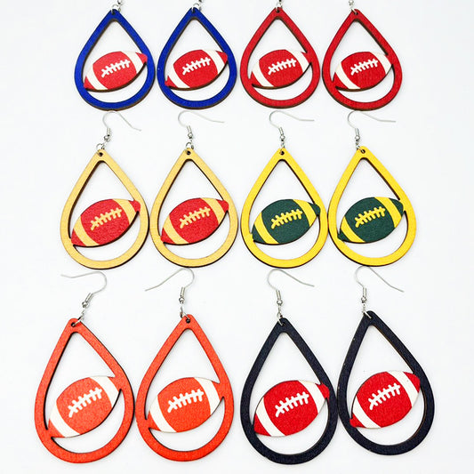 Wooden Rugby Earrings