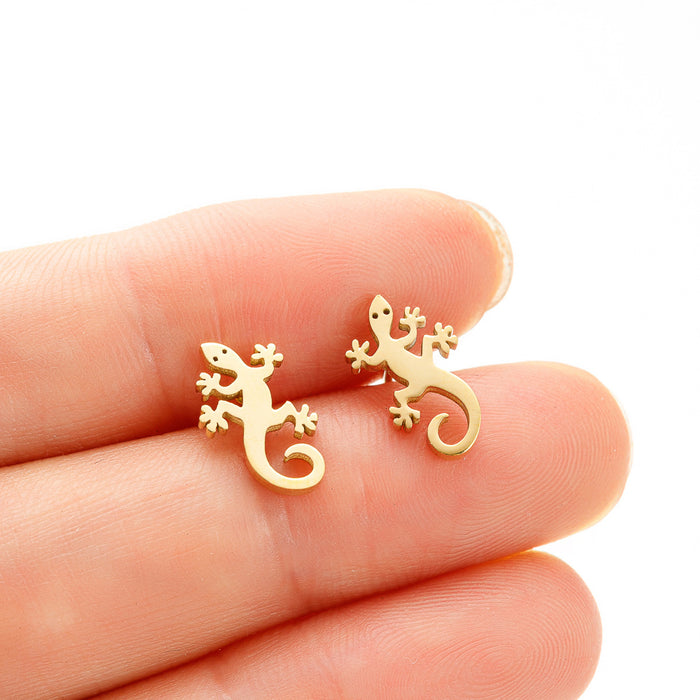 Gecko ear bone studs, 2023 Amazon new stainless steel niche cold style personality reptile earrings