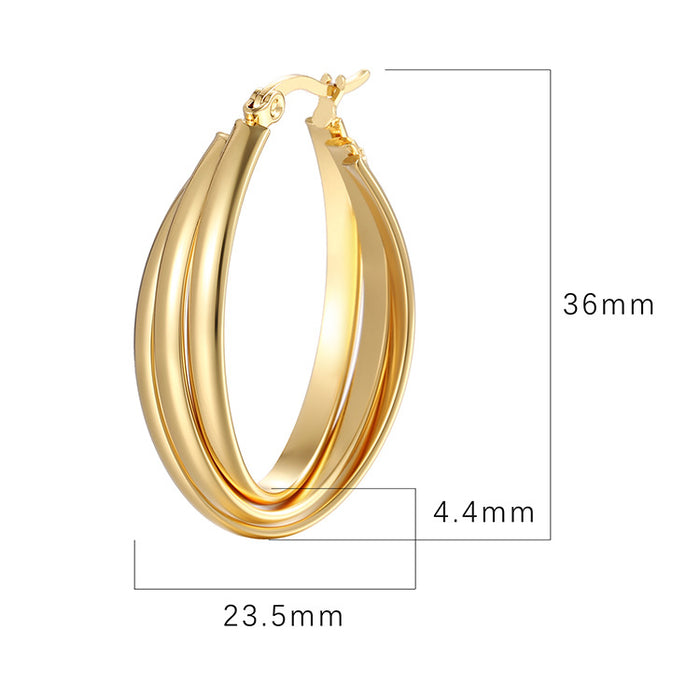 Light luxury oval earrings, stainless steel retro multi-layer stitching earrings