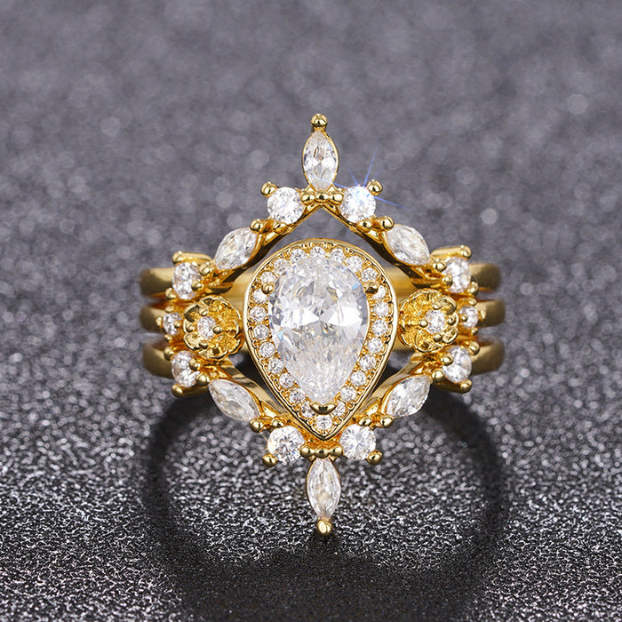 Women's teardrop palace three-piece ring set