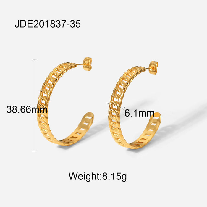 Trending 18K Gold Plated Stainless Steel Hoop Earrings - Gold Titanium Steel Chain C-Shaped Earrings for Women