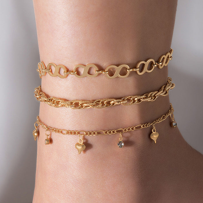 Geometric Chain Hip-Hop Anklet Set - Gold Four-Layer Foot Jewelry