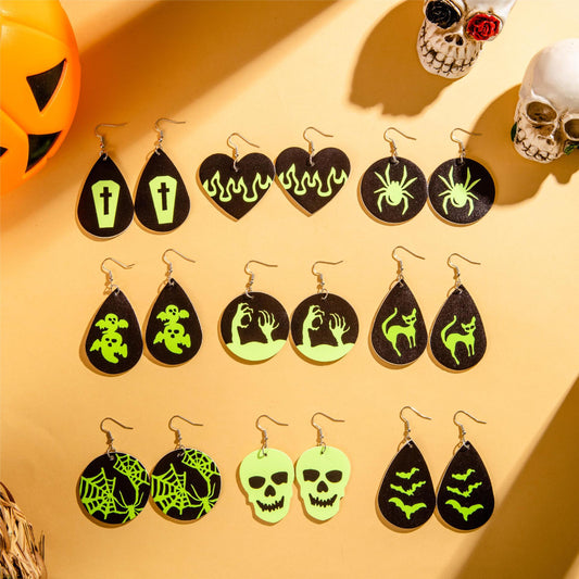 Halloween skull ghost earrings dark creative bat spider earrings