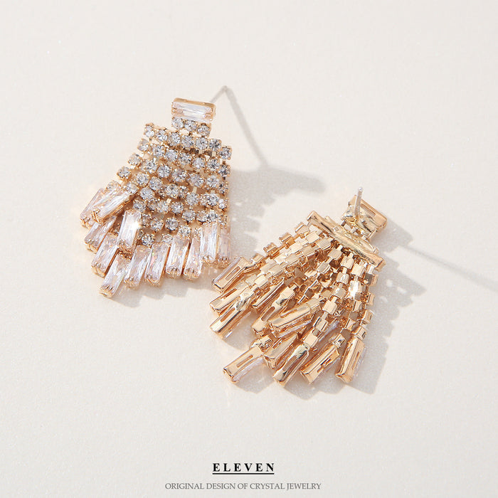 Silver Zircon Tassel Earrings - Elegant Dangles for a Trendy Look