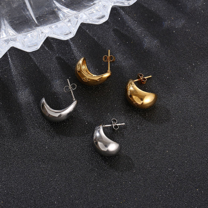 Pendientes retro de estilo lujoso y ligero con forma de frijol semicircular