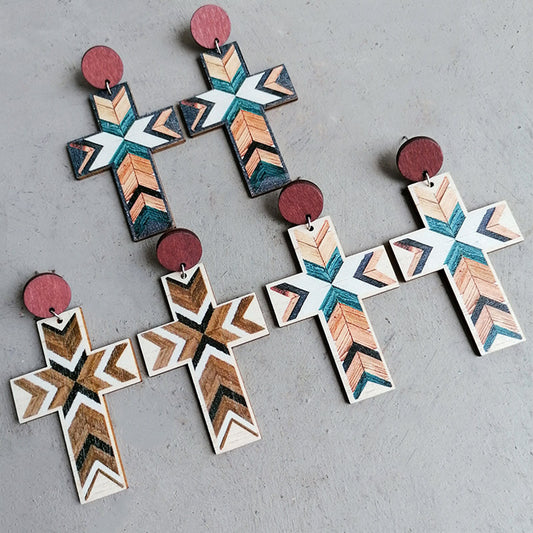 Vintage Cross Earrings with Creative Pattern Design