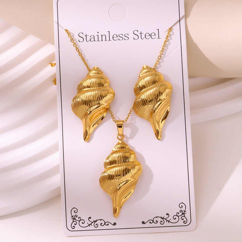 Wholesale 304 stainless steel hydraulic gold-plated earrings and necklace sets - wallojewerly 