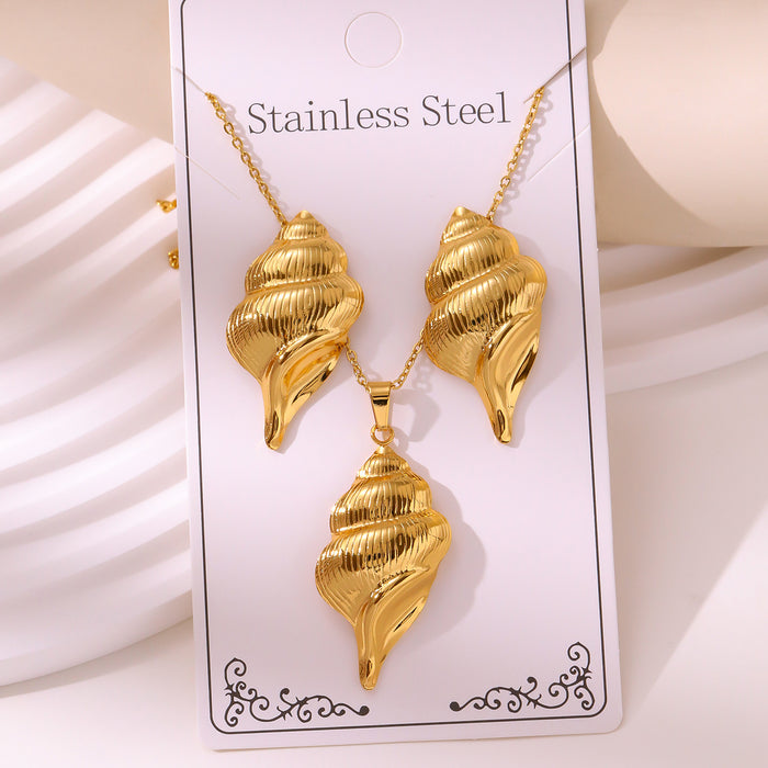 Wholesale 304 stainless steel hydraulic gold-plated earrings and necklace sets - wallojewerly 
