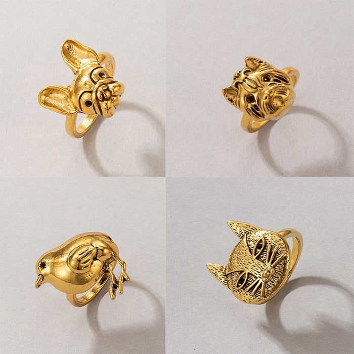 Vintage Cat and Dog Animal Ring Set