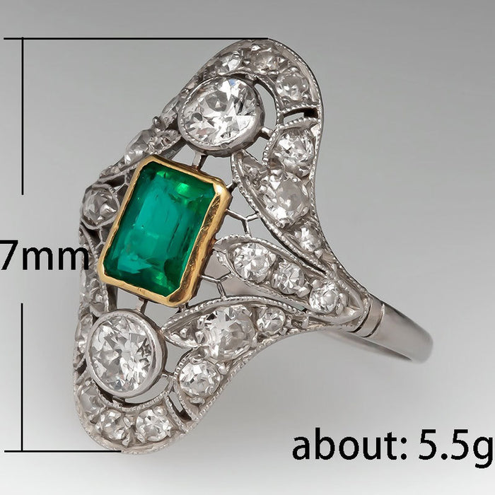 Hollow pattern ring lace imitation emerald zircon evening ring