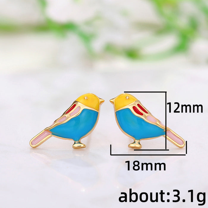 Oil-Drop Colorful Bird Earrings French Small Magazine Earrings