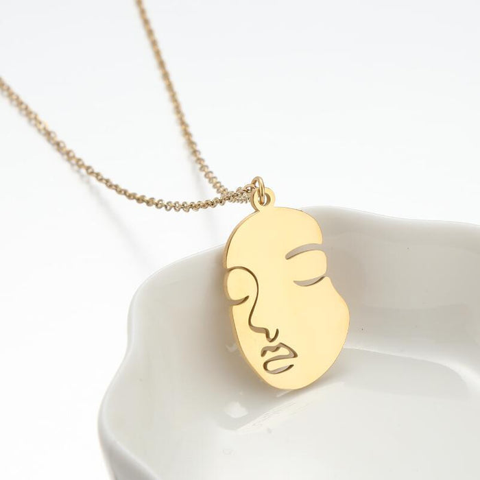 Abstract Face Pendant Necklace - Minimalist Stainless Steel Jewelry for Women