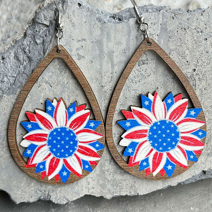 Wooden flower patriotic earrings