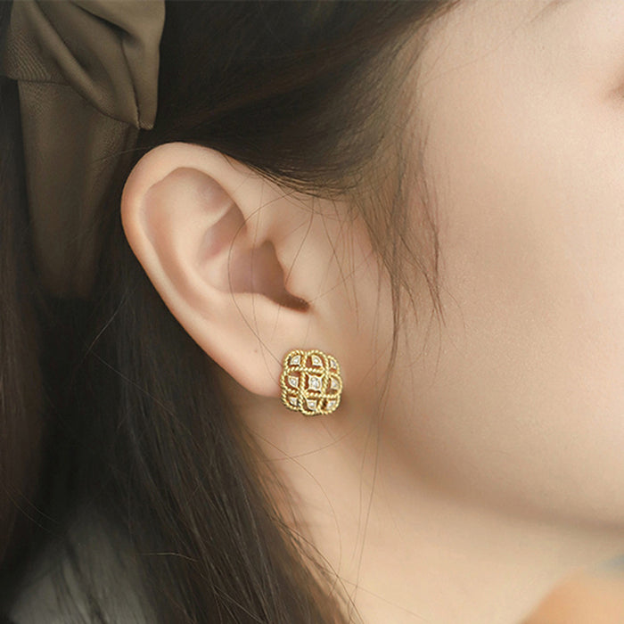 Lace Zirconia Earrings Hollow Carved Earrings