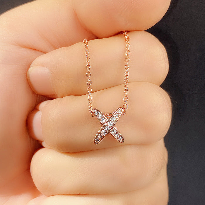 Letter X Pendant Forest Style Clavicle Chain Necklace for Women Students - wallojewerly 