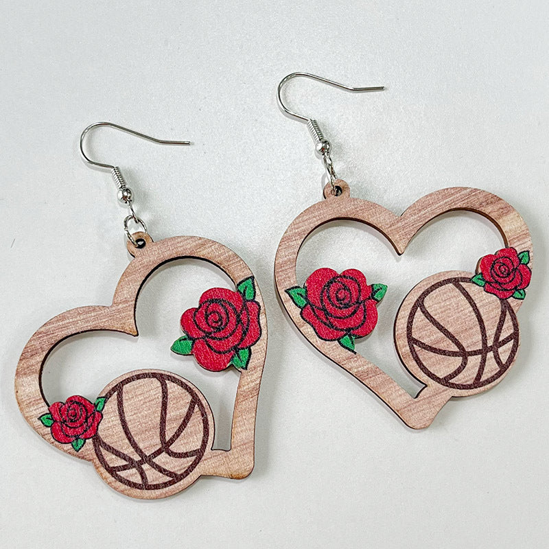 Wooden Love Football Earrings