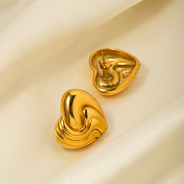 18K Gold Plated Stainless Steel Textured Heart Earrings - Unique Fashion Jewelry