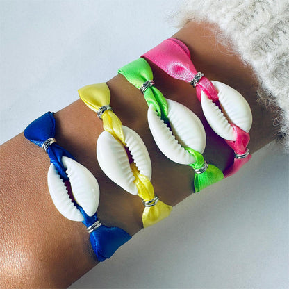 Bohemian Dopamine Colorful String Bracelet Set - Vacation Style Shell Heart Bracelet Four-Piece Set