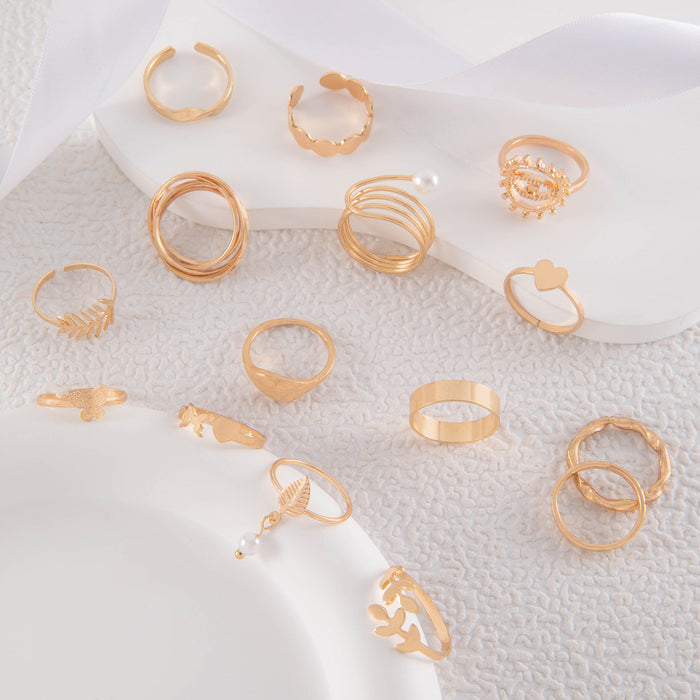 Butterfly Pearl Knuckle Ring Set - 15pcs Simple Unique Rings