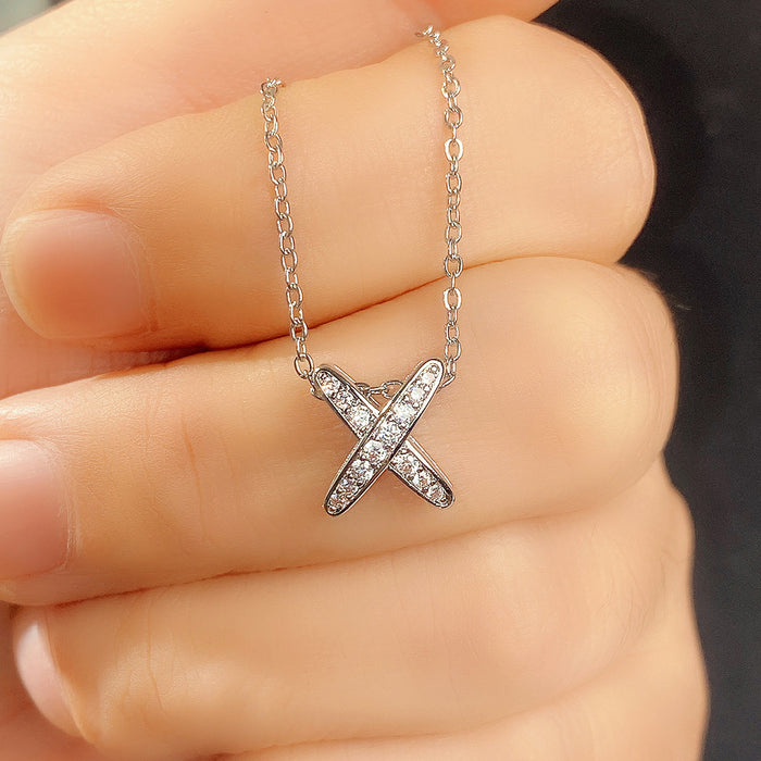 Letter X Pendant Forest Style Clavicle Chain Necklace for Women Students - wallojewerly 