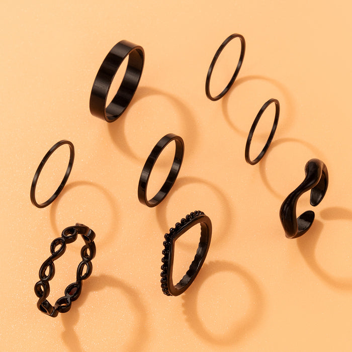 Black geometric ring, irregular and simple, versatile eight-piece set