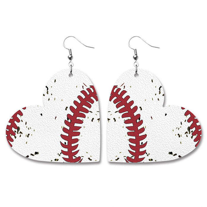 Heart Shaped Sports Leather Earrings with Baseball, Soccer, and Football Design