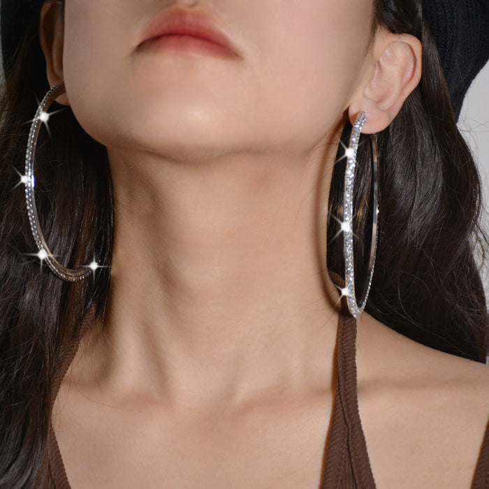 Popular Zircon Hoop Earrings - Bold Rhinestone Dangles for a Trendy Look