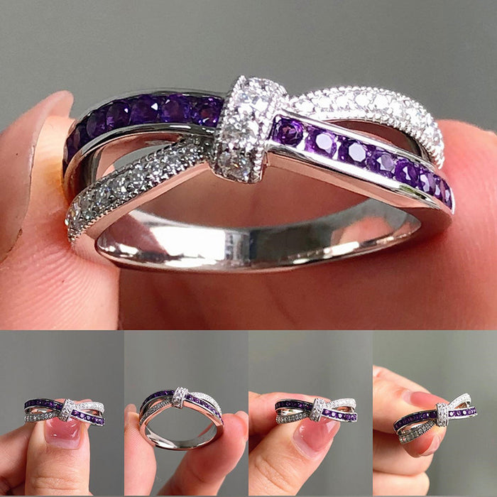 Anillo de lazo morado de moda europea y americana