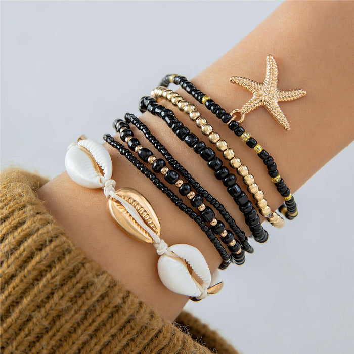 Bohemian Shell and Starfish Bracelet Set – Beach-Inspired Seven-Piece Jewelry