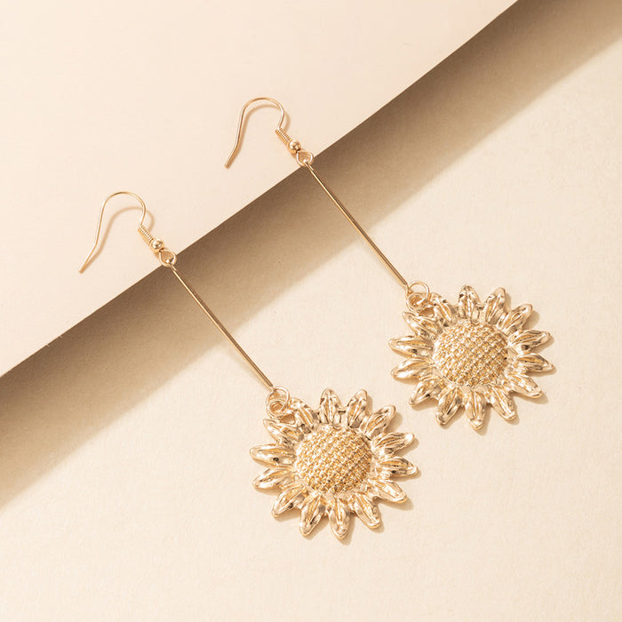 Alloy sunflower ear hook geometric flower earrings