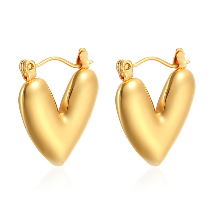 Japanese and Korean love heart titanium steel earrings gold-plated simple earrings