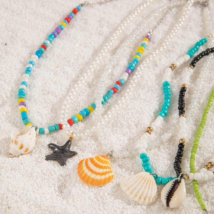 Bohemian Starfish Beaded Necklace Set with Seashells