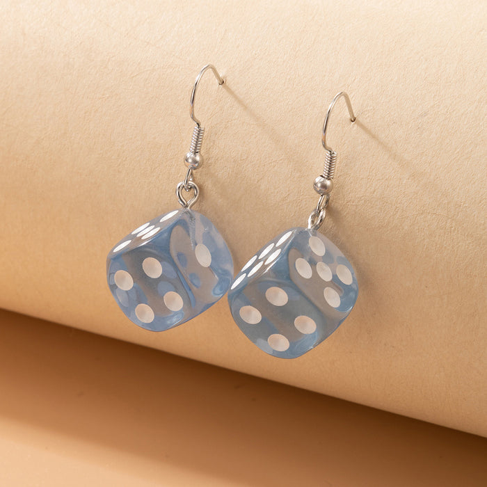 Blue resin dice ear hooks three-dimensional geometric earrings