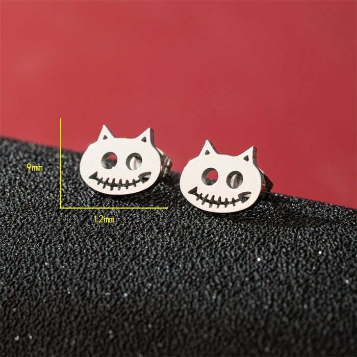 Cat earrings, cross-border new Halloween stainless steel Gothic skull fish bone personalized earrings wholesale