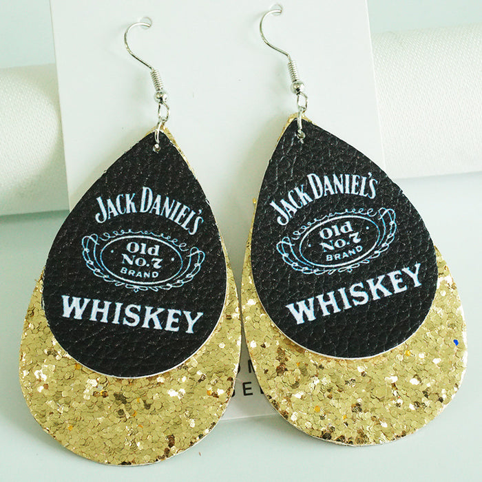 Party Leather Earrings with Beer, Wine, and Whiskey Themes