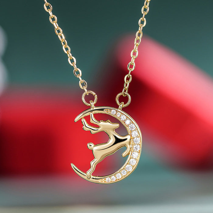 Christmas Moon Elk Necklace