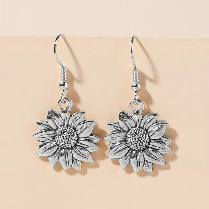 Simple metal ear hooks, elegant sunflower earrings