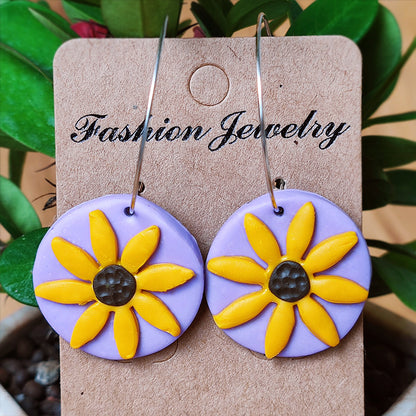 Handmade Sunflower Clay Earrings - Spring/Summer Vacation Style Jewelry