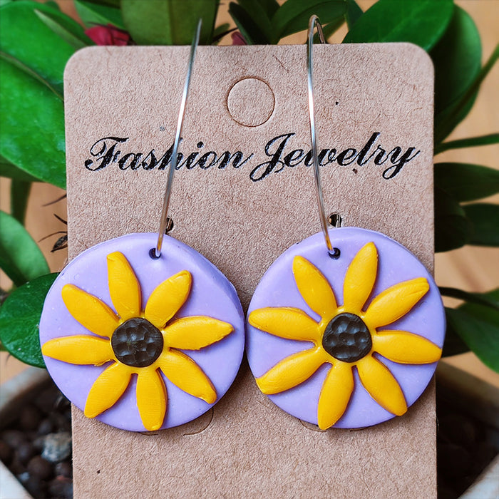 Handmade Sunflower Clay Earrings - Spring/Summer Vacation Style Jewelry