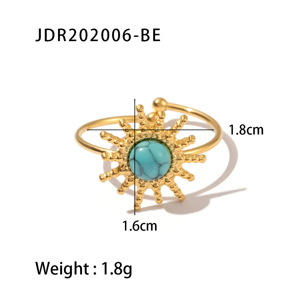 18K Gold Stainless Steel Round Zircon Ring with Weave Design