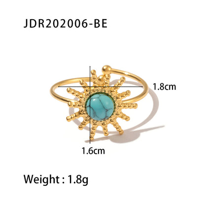 18K Gold Stainless Steel Round Zircon Ring with Weave Design