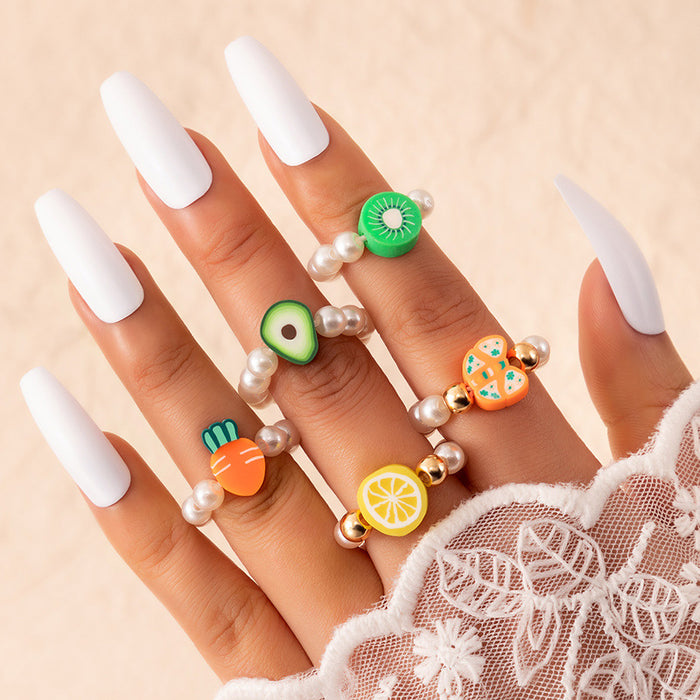 Crystal Imitation Pearl Flower Fruit Candy Color Stretch Ring