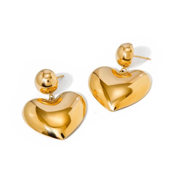 18K Gold Stainless Steel Polished Ball Earrings - Minimalist Heart Studs Jewelry