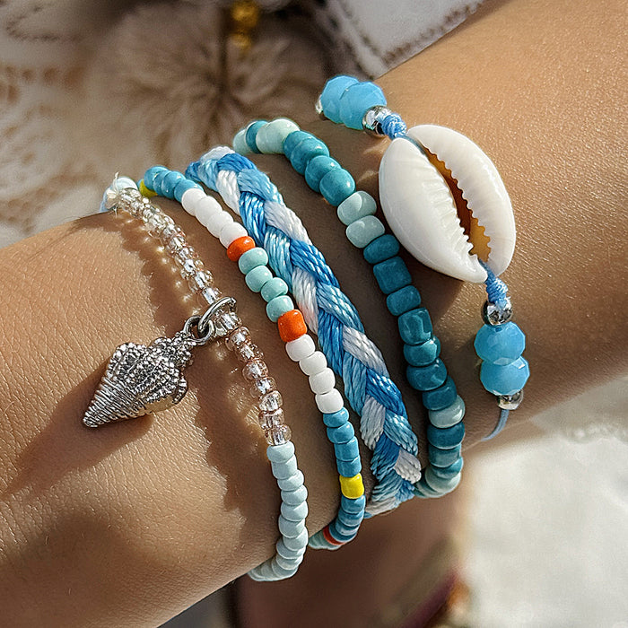 Bohemian Shell and Pineapple Bracelet Set – Ocean-Inspired Layered Jewelry