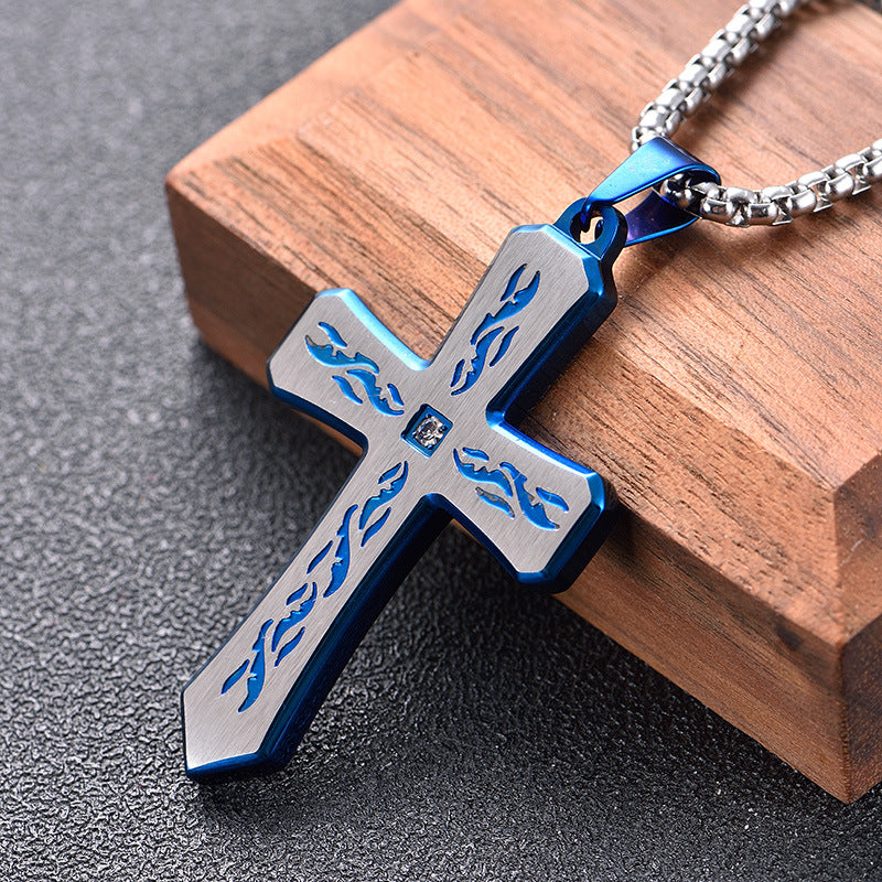 Creative corrosion three-color stainless steel cross pendant - wallojewerly 