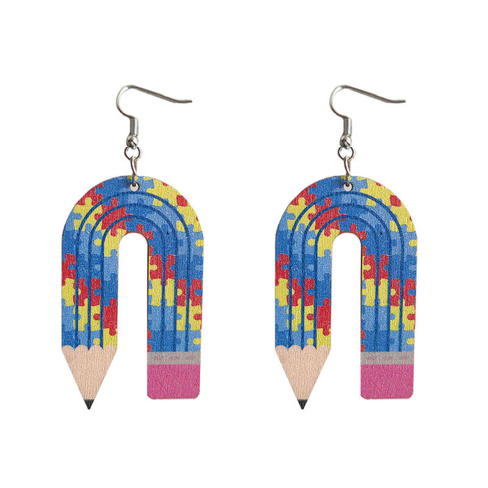 Wooden u pencil earrings