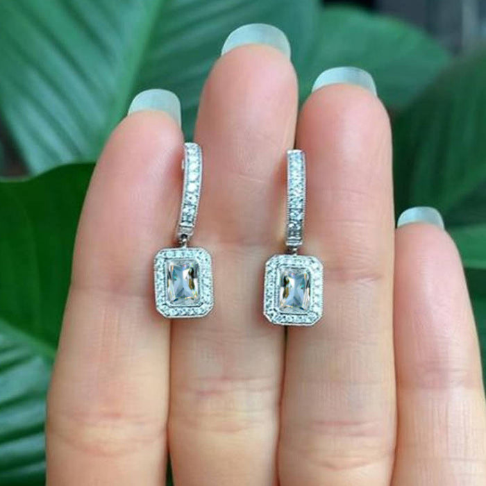 High-end princess square diamond earrings celebrity temperament evening earrings